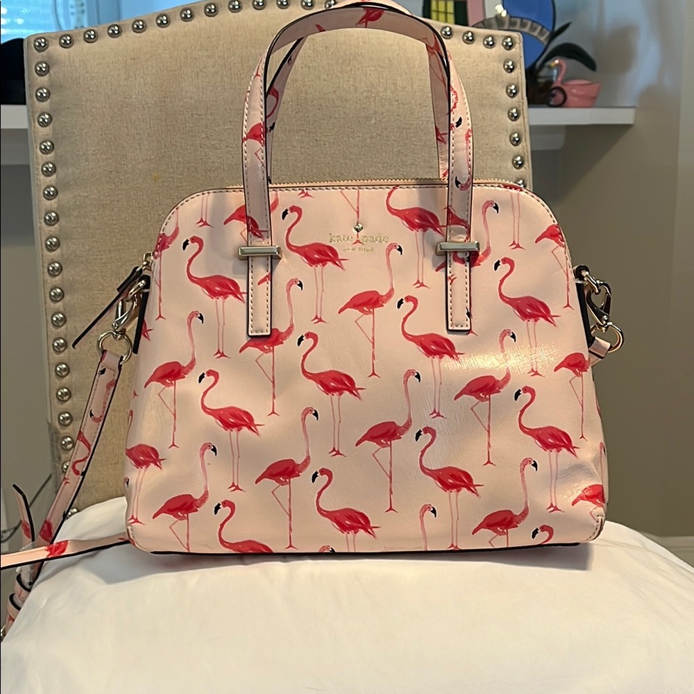 Kate Spade Pink Satchel with Flamingo Print